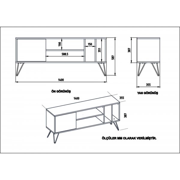 Mistico TV-bnk 140 cm - Valnt/svart