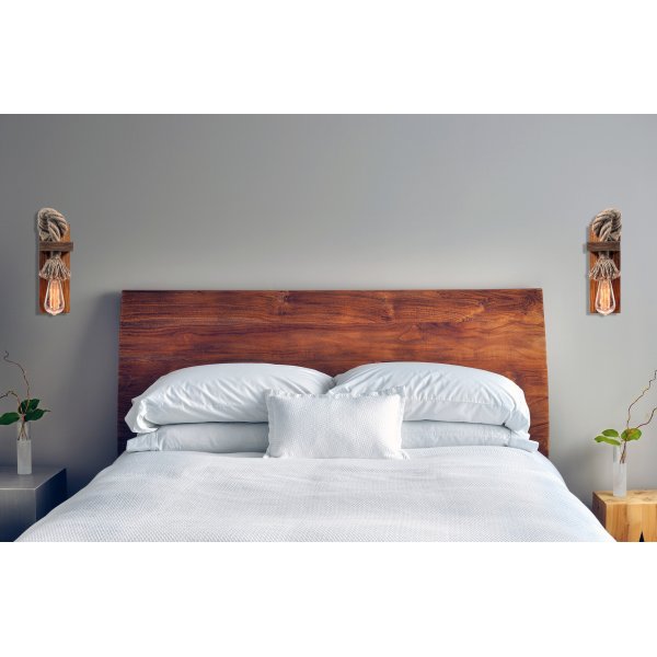 Wandlamp met touw en hout Wandlamp met touw en hout