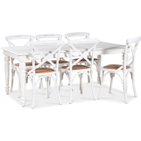 Paris matgrupp 180 cm bord vit + 6 st vita Gaston matstolar
