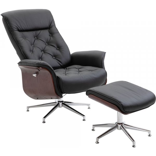 Milos fåtölj med fotpall (Recliner) - Svart PU Milos fåtölj med fotpall (Recliner) - Svart PU