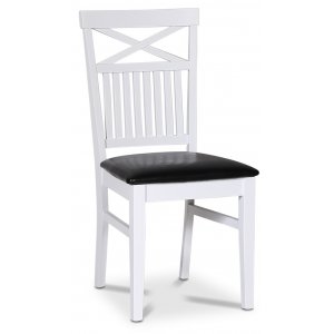 Fr vit stol med kryss i rygg och svart sits