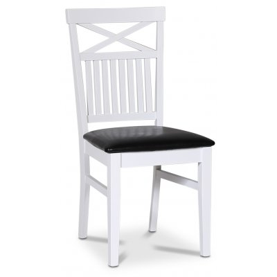 Fårö vit stol med kryss i rygg och svart sits