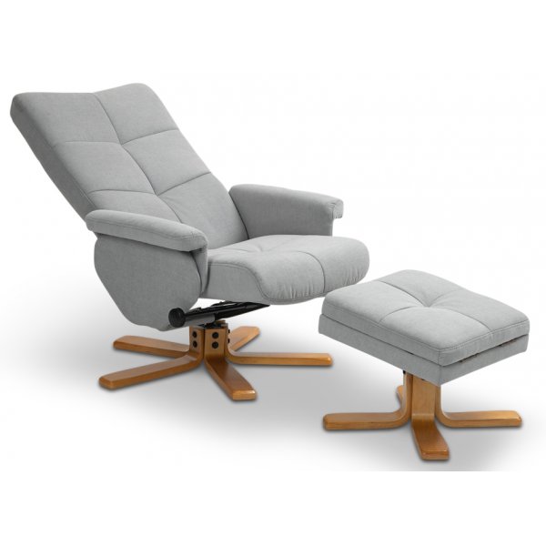 Fauteuil réglable Duva avec repose-pieds et rangement - Tissu gris et pieds en bois Fauteuil réglable Duva avec repose-pieds et rangement - Tissu gris et pieds en bois