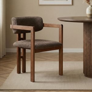 Karmstol Torpin i brun chenille och valn�t