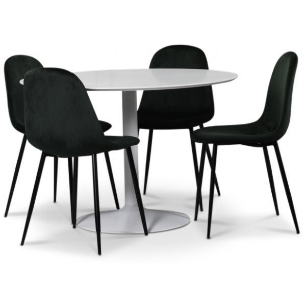 Seat matgrupp, runt matbord med 4 st Carisma sammetsstolar - Vit/Grn