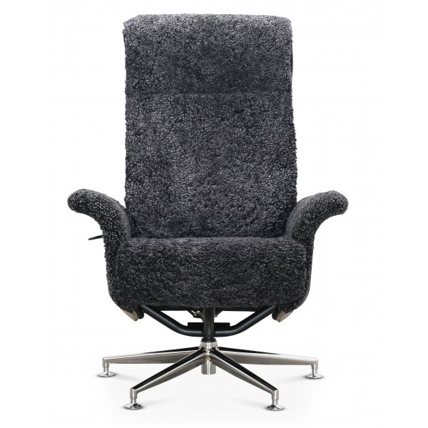 Fauteuil relax avec repose-pieds en vritable peau de mouton noir/gris fonc - Ulla + Dtachant pour meubles
