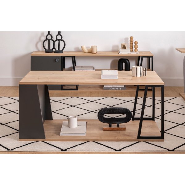 Table basse Lissa 120 x 50 cm - Chne saphir/noir