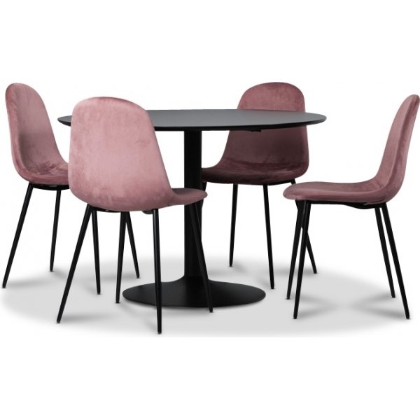 Seat matgrupp, matbord med 4 st Carisma sammetsstolar - Svart/Korall
