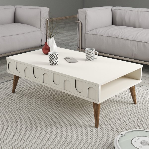 Table basse Lyon 105 x 60 cm - Crème/noyer Table basse Lyon 105 x 60 cm - Crème/noyer
