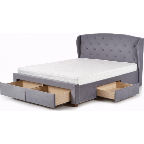 Binta sängram med förvaring i grå sammet - 160x200 cm + Möbeltassar Binta sängram med förvaring i grå sammet - 160x200 cm + Möbeltassar