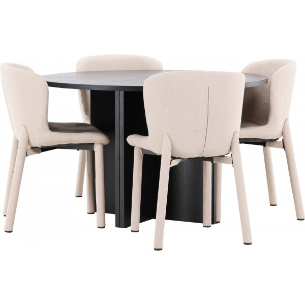 Matbord Strada med 4 st Astoria stolar - Beige/svart + 4.00 x Stolsdyna