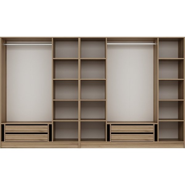 Cikani kledingkast met spiegeldeuren, 315x52x210 cm - Eiken Cikani kledingkast met spiegeldeuren, 315x52x210 cm - Eiken