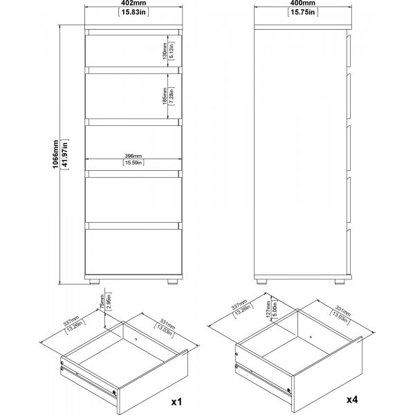 Nova smal dressoir met 5 laden - Eiken Nova smal dressoir met 5 laden - Eiken