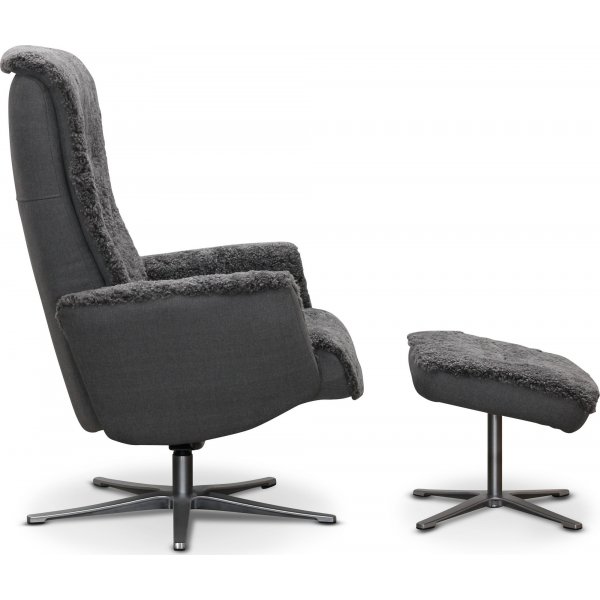 Paris f�t�lj med pall - Gr� f�rskinn