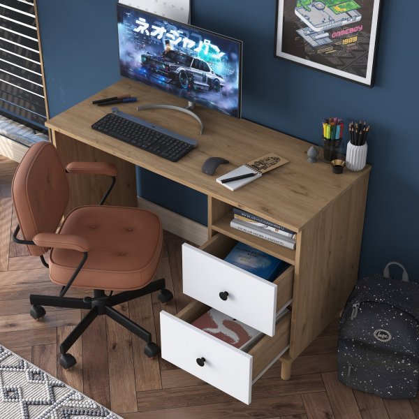 Bureau Hanna 9, 120 x 50 cm - Noyer/blanc