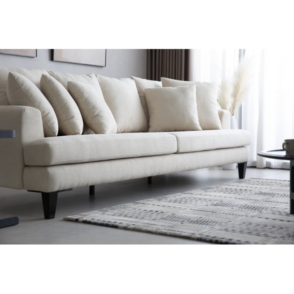 Soffa beige 4-sits med lsa kuddar - Remy