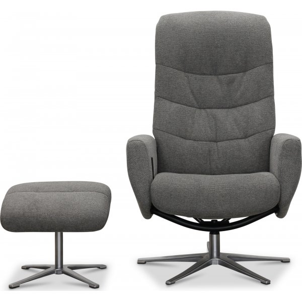 Paris fåtölj med pall - Grå tyg Paris fåtölj med pall - Grå tyg