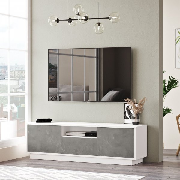 Luvio TV-bänk 3 - Silver/vit Luvio TV-bänk 3 - Silver/vit