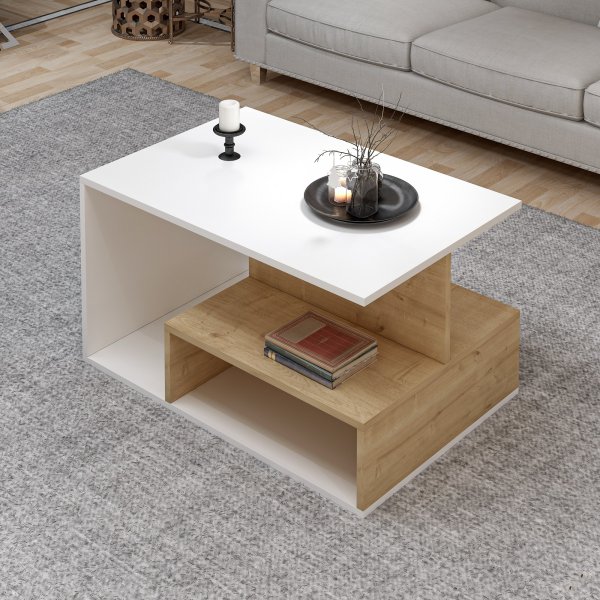 Table basse Vera 90 x 60 cm - Blanc/chêne Table basse Vera 90 x 60 cm - Blanc/chêne
