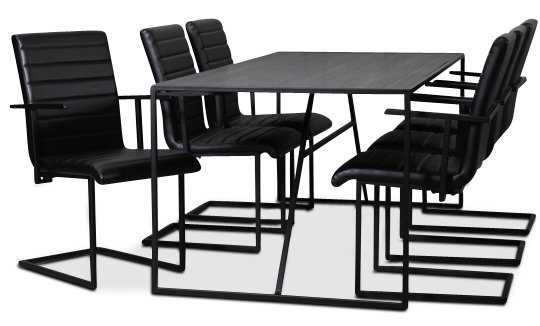 Lazio matgrupp 195 cm bord med 6 st Lazio stolar - Svart