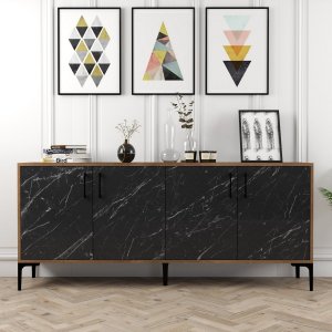 Buffet Kyiv 180 cm - Noyer/marbre noir