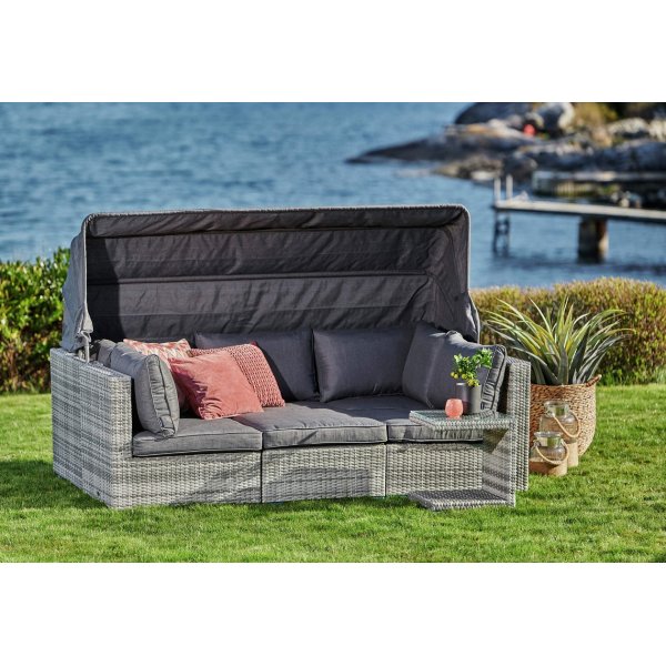 Slättvik byggbar loungegrupp med soltak - Grå konstrotting Slättvik byggbar loungegrupp med soltak - Grå konstrotting