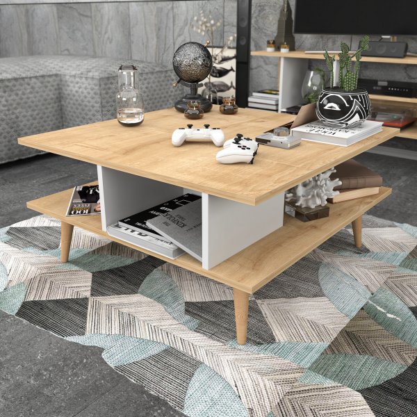 Table basse Akya 89 x 89 cm - Chne/blanc