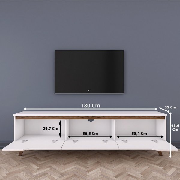 Meuble TV moderne noyer blanc 180 cm