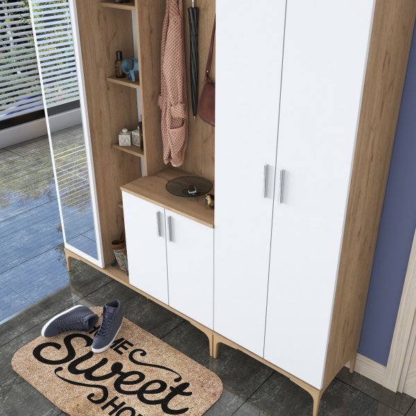 Meuble d\\\'entre Esa 180 x 37,5 x 240 cm Variante B - Noyer/blanc