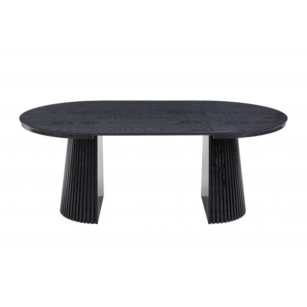 Matgrupp Crossby f�rl�ngbart bord �120-200cm i svartbetsad ek med 8st Callum matstol i beige tyg