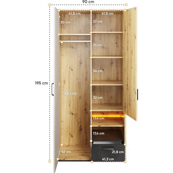 Armoire Qubic 90 cm - Chne artisanal/gris