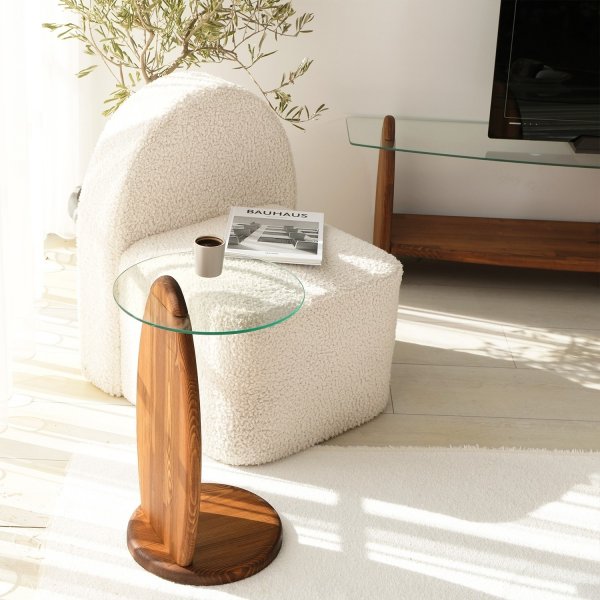 Surf bijzettafel Ø35 cm - Kastanje/helder glas Surf bijzettafel Ø35 cm - Kastanje/helder glas