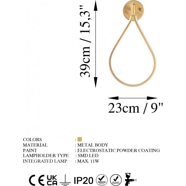 Damian wandlamp - Goud