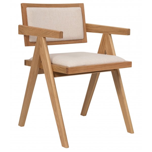 Rio matbord Ø120 cm i ekfanèr med 4st Sara karmstol i ek och linne Rio matbord Ø120 cm i ekfanèr med 4st Sara karmstol i ek och linne