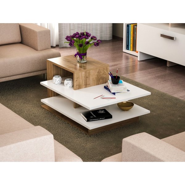 Venus soffbord 84,8 x 60 cm - Vit/valnöt Venus soffbord 84,8 x 60 cm - Vit/valnöt