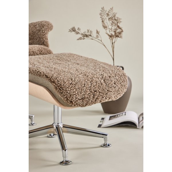 Frskinnsftlj med fotpall - Brun / ek - Ulla