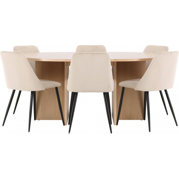 Matbord Strada med 6 st Night stolar - Beige/svart/whitewash Matbord Strada med 6 st Night stolar - Beige/svart/whitewash