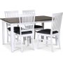 Skagen matgrupp; klassiskt matbord 140x90 cm - Vit / brunoljad ek med 4 st Fr stolar (Ribbor i ryggen) med gr tygsits + 3.00 x Mbeltassar