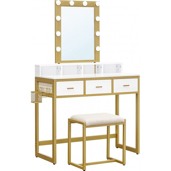 Nelli sminkbord 90 x 40 cm - Vit/guld