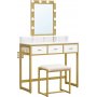 Nelli sminkbord 90 x 40 cm - Vit/guld