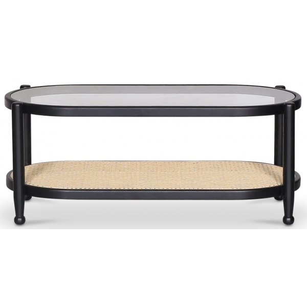 Nemo ovalt soffbord i rotting med glasskiva 100 x 48,5 cm + M�beltassar