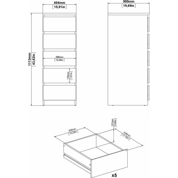 Naia smal dressoir met 5 laden - Wit Naia smal dressoir met 5 laden - Wit