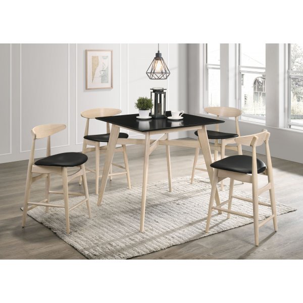 Matgrupp Florence Barbord 90x90 med 4 barstolar - Whitewash/svart