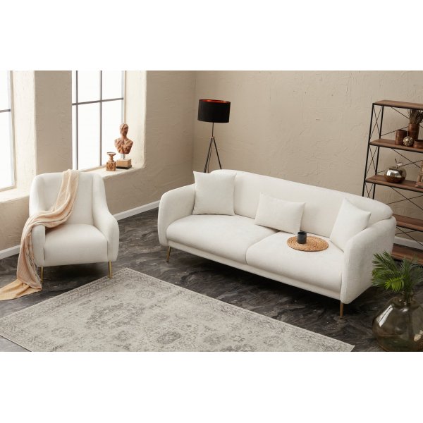 Simena 3-sits soffa - Gräddvit/guld Simena 3-sits soffa - Gräddvit/guld