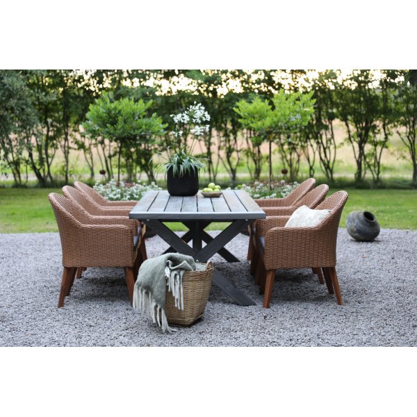 Oxford utegrupp, grtt bord 220 cm inkl 6 st valetta naturfrgade matstolar