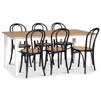 Fårö matgrupp; matbord 180x90 cm - Vit / oljad ek med 6 st Danderyd No.18 stolar Svarta Fårö matgrupp; matbord 180x90 cm - Vit / oljad ek med 6 st Danderyd No.18 stolar Svarta
