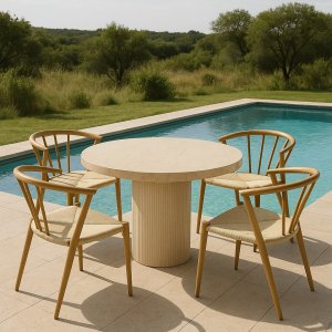 Matgrupp med 4 stolar och matbord Ø122 beige - Merca/Bella Matgrupp med 4 stolar och matbord Ø122 beige - Merca/Bella