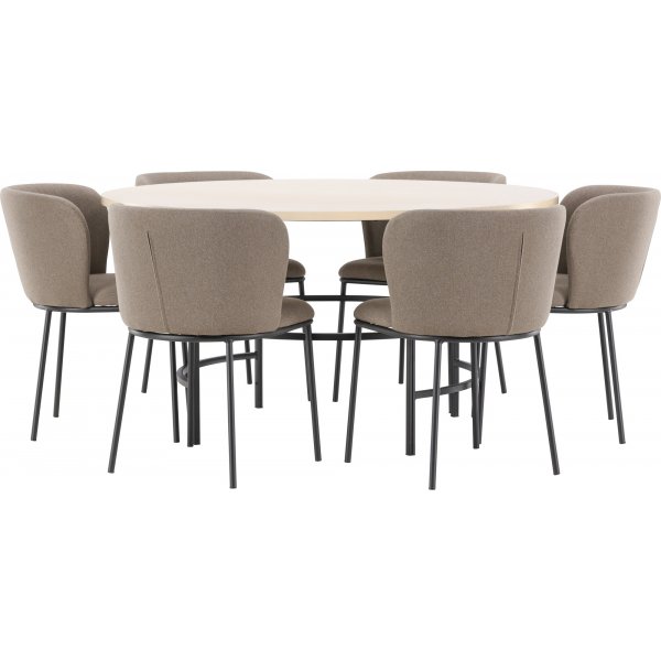 Matbord Copenhagen med 6 st Edina stolar - Brun/svart/whitewash + 6.00 x Stolsdyna