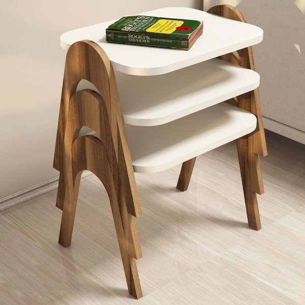 Paris salontafel 48,6 x 35,5 cm - Walnoot/creme