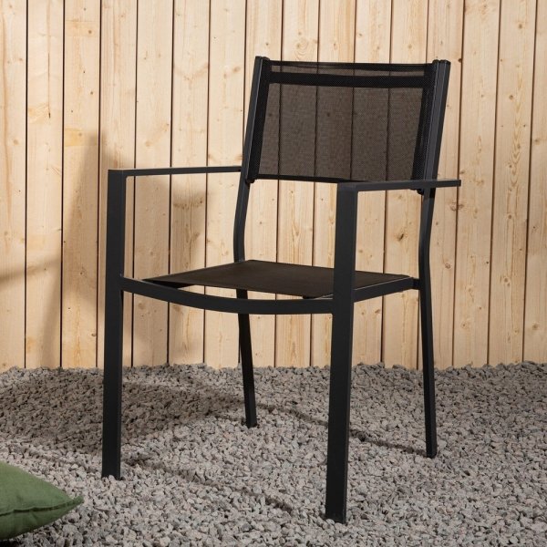 Chania matgrupp; 6 st stolar med bord 205 x 90 cm - Svart/natur Chania matgrupp; 6 st stolar med bord 205 x 90 cm - Svart/natur